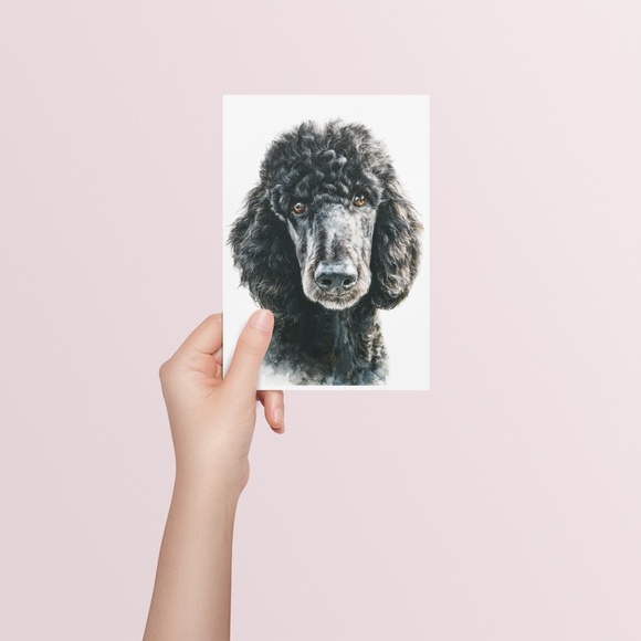 Watercolor Black Poodle Portrait Wall Art Print Poster, Unframed - Pet Artwork - Picture 5 of 6